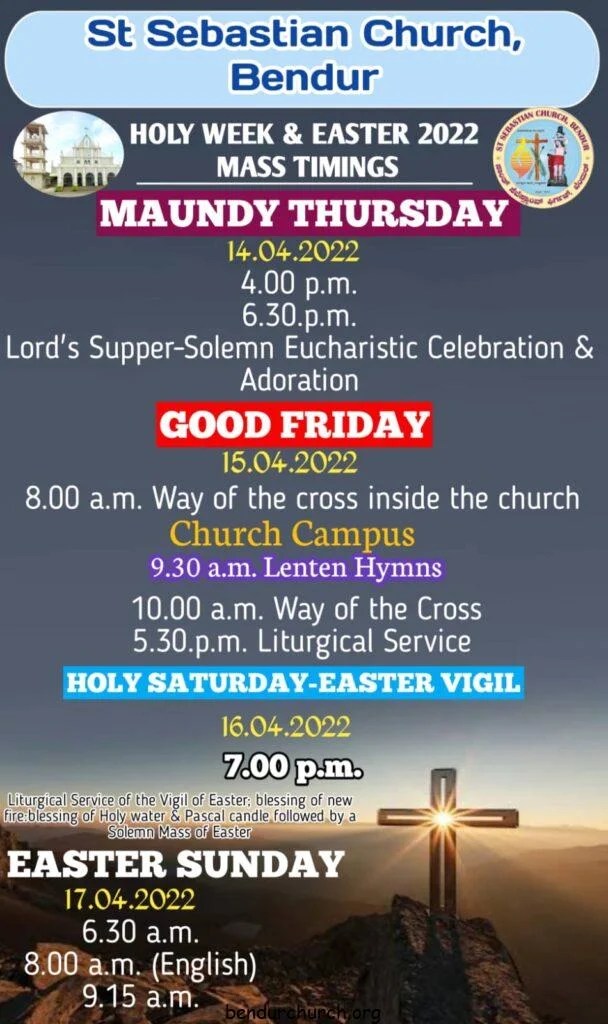 Mass Timings for Holy Week & Easter 2022 St. Sebastian Church, Bendur