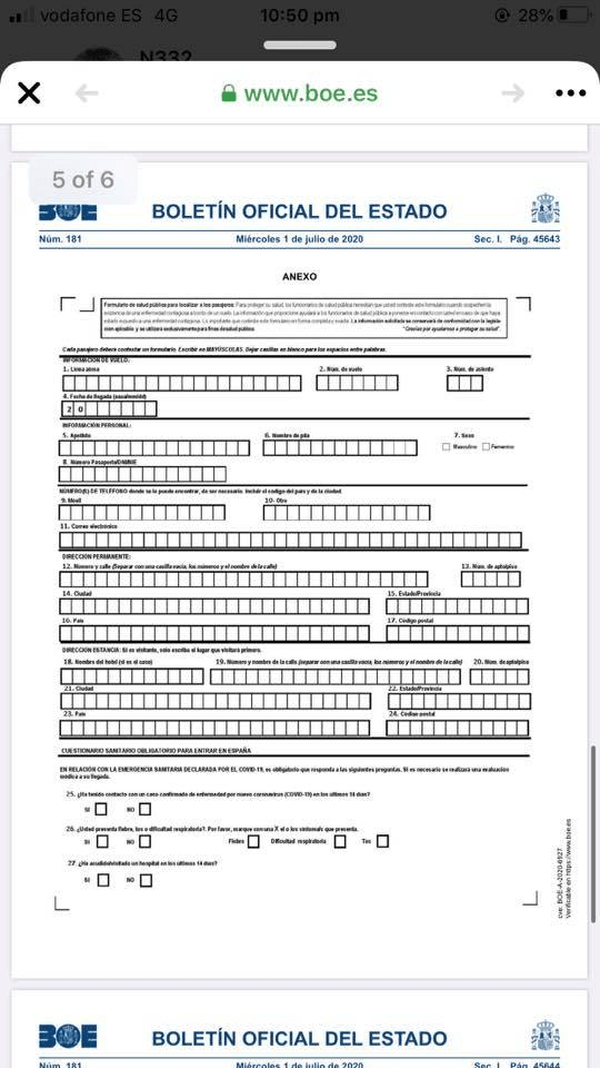 Passenger Locator Form To Enter Spain From Ireland New Form