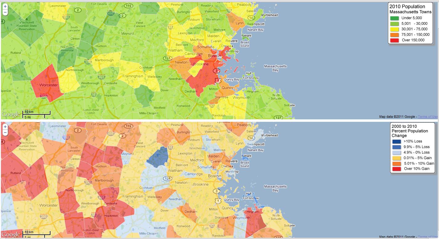 2010 Massachusetts Census Results Dual Maps MashUp Benjamin Spaulding