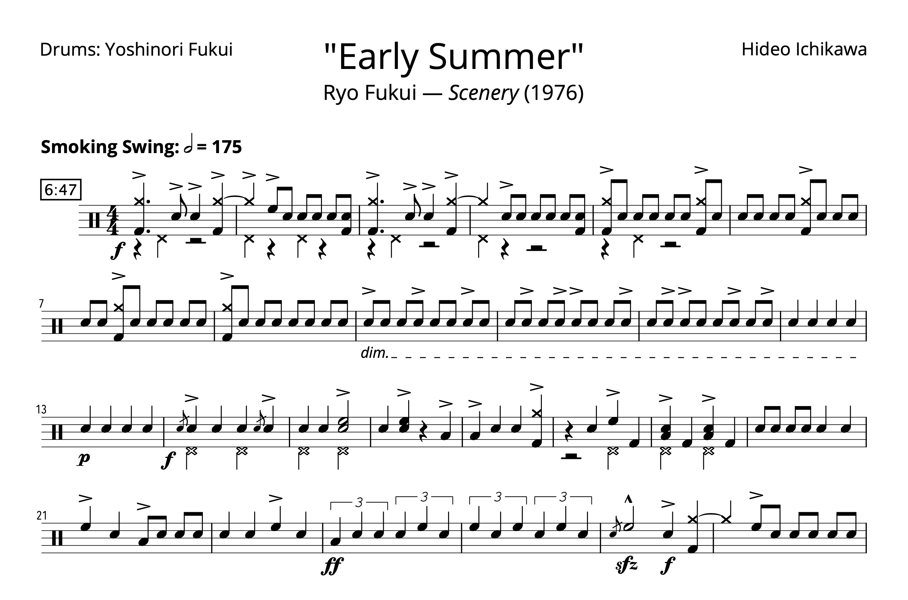 Drum Transcription “Early Summer” — Yoshinori Fukui with Ryo Fukui