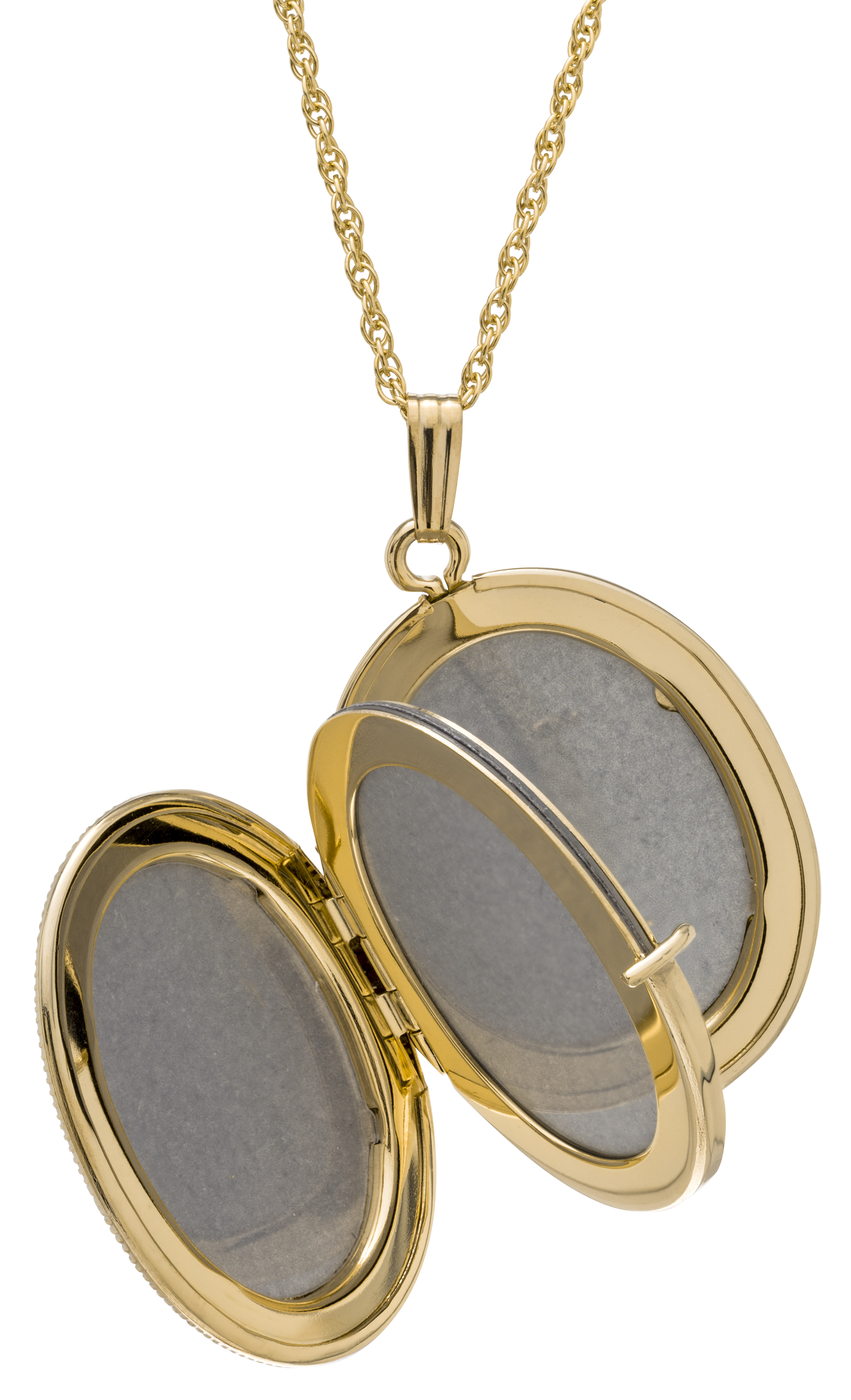 14 KARAT YELLOW GOLD FILLED 20" 4PICTURE OVAL ENGRAVED LOCKET Ben