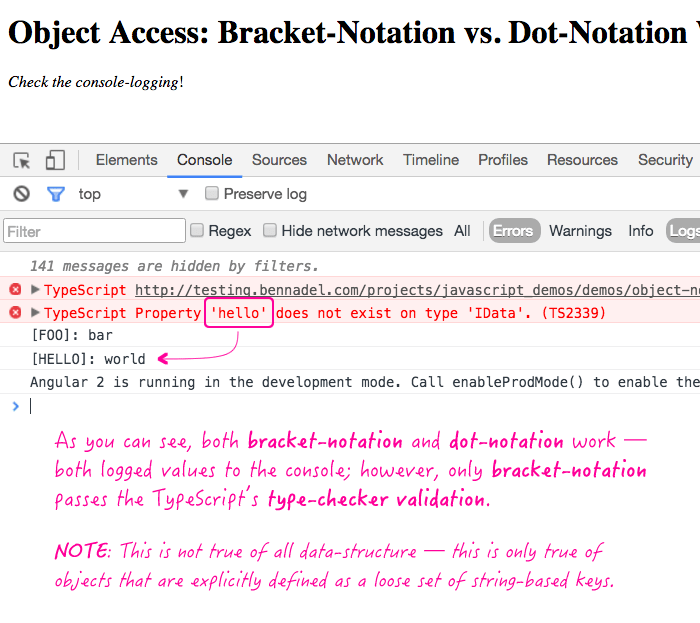 Object Access BracketNotation vs. DotNotation With TypeScript In