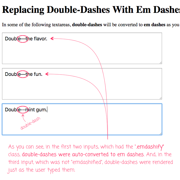Replacing DoubleDashes With Em Dashes While Typing In JavaScript
