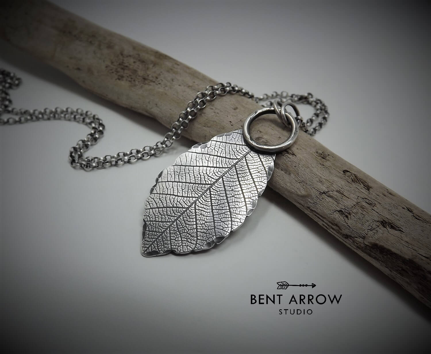 Sterling Silver Long Leaf Necklace Bent Arrow Studio