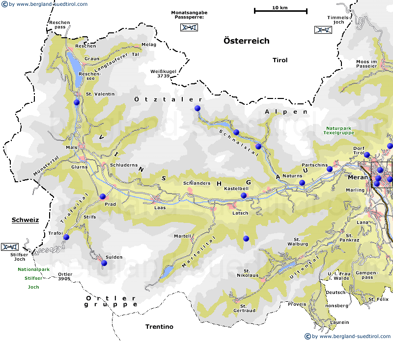 Südtirol auf Karte Freizeitangebote im Vinschgau