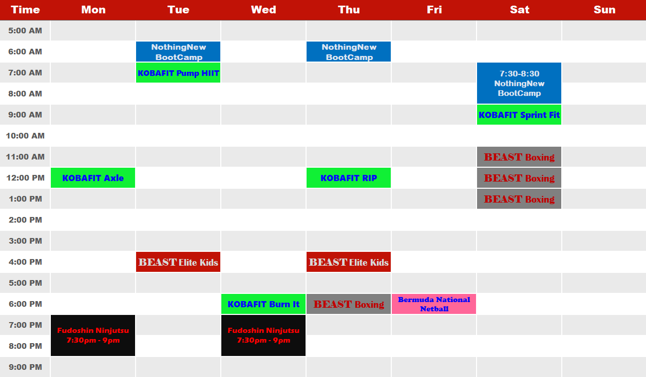 Class Schedule — Bermuda Elite Athletic Strength Training