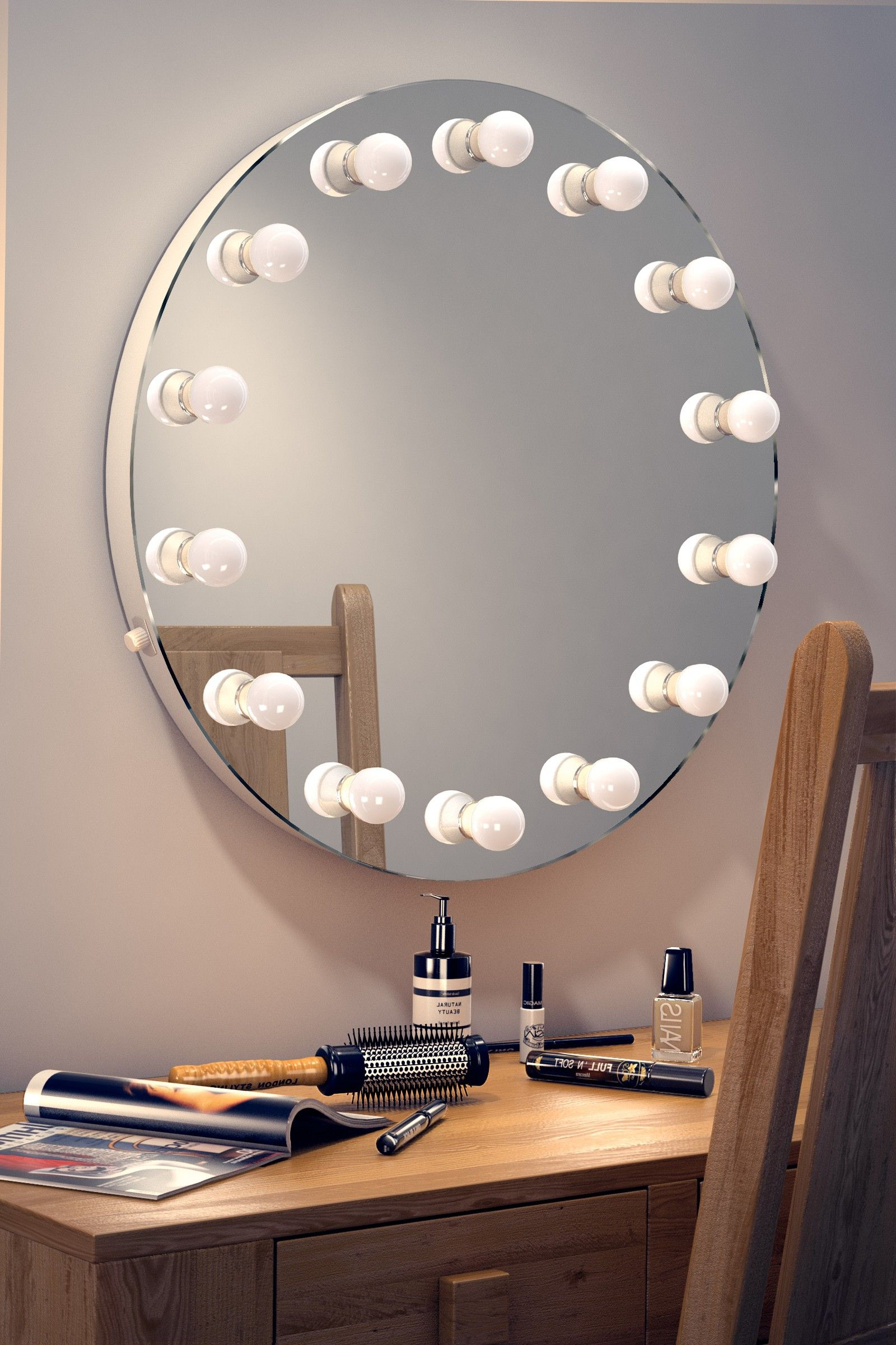 2024 Popular Wall Mirrors with Light Bulbs