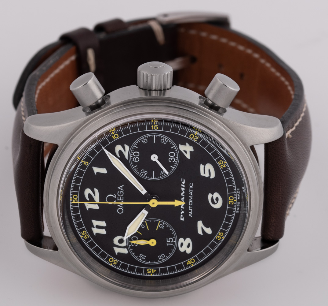 Omega Dynamic Chronograph 5240.50 SOLD OUT black dial on aftermarket brown leather strap