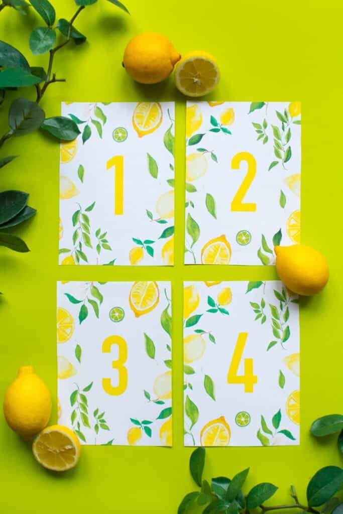 FREE PRINTABLE WEDDING TABLE NUMBERS LEMON THEMED SPRING GREENERY