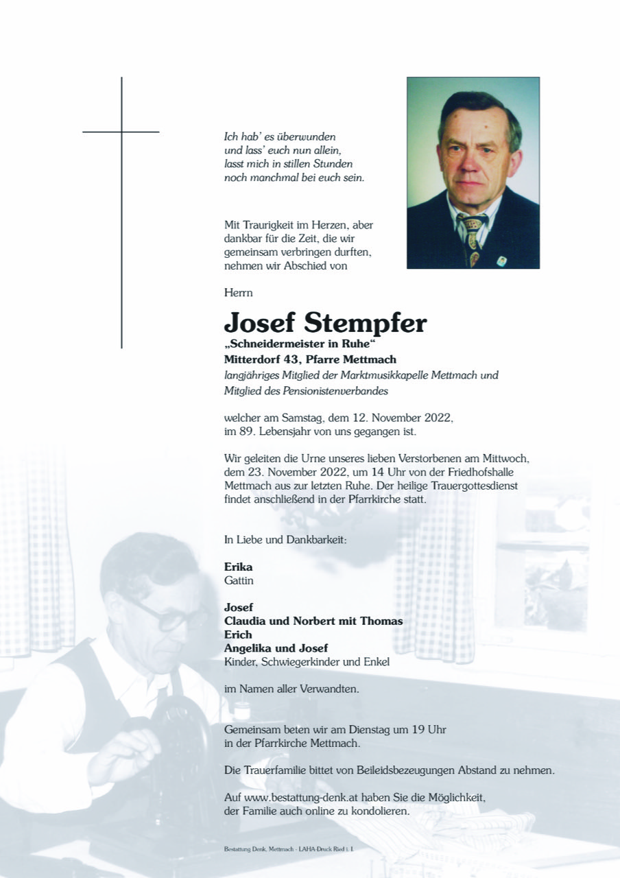 Josef Stempfer Bestattung Denk