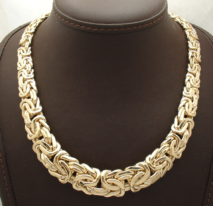 18" All Shiny Graduated Bold Byzantine Necklace Real 14K Yellow Gold 45