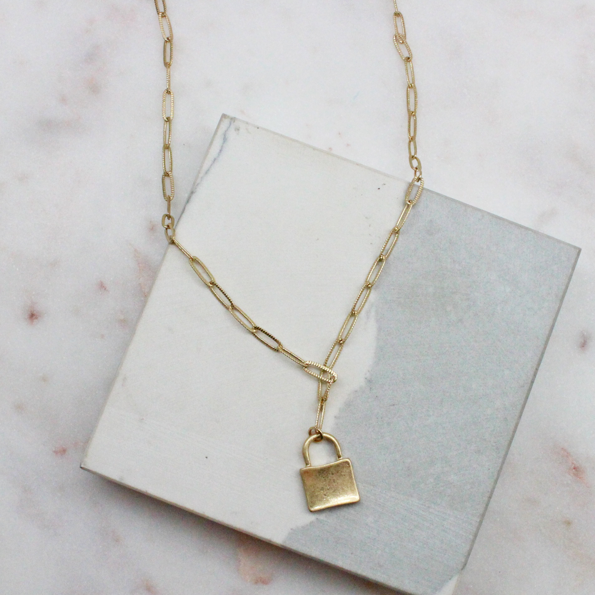 Lock Paperclip Chain Necklace In Gold Best of Everything Online
