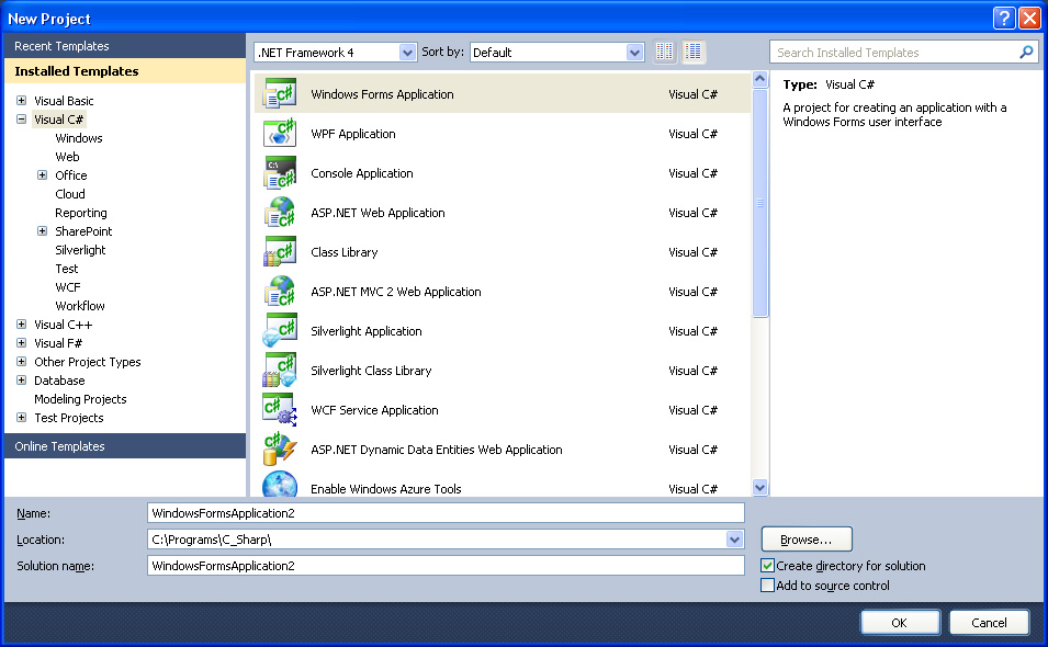 C. Windows Forms type Application Development in MS Visual Studio 2010