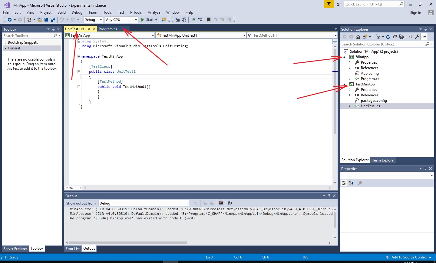 C. Example of creating a Unittest in MS Visual Studio 2017 C