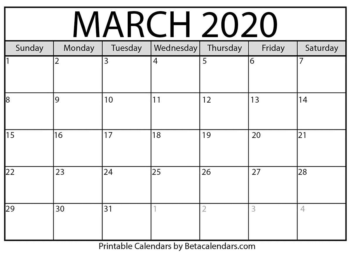 Blank March 2020 Calendar Printable Beta Calendars