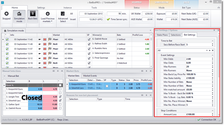Bet Settings & Options Tab