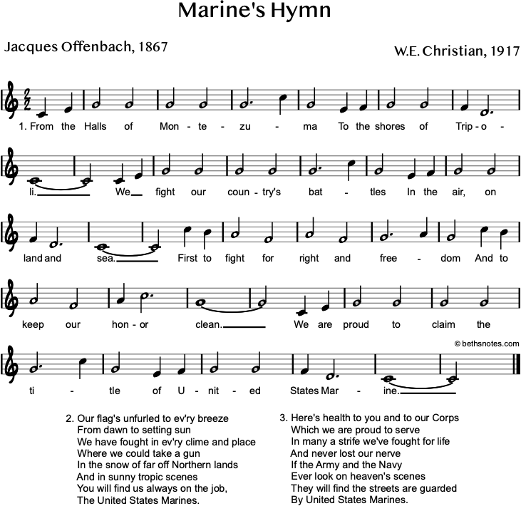 Marine's Hymn Beth's Notes