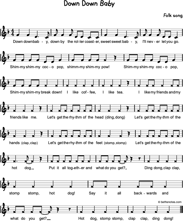 Down Down Baby Beth's Notes
