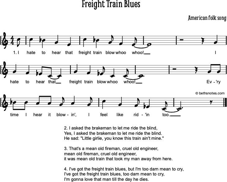 Freight Train Blues Beth's Notes