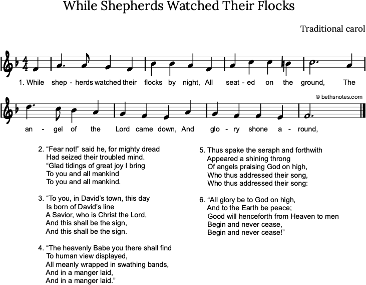 While Shepherds Watched Their Flocks Beth's Notes