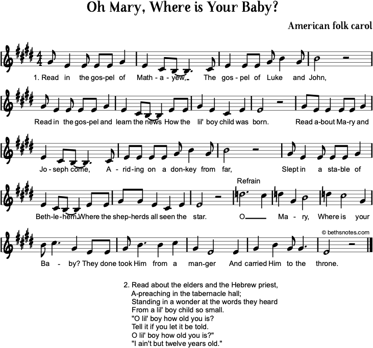 Oh Mary, Where is Your Baby Beth's Notes