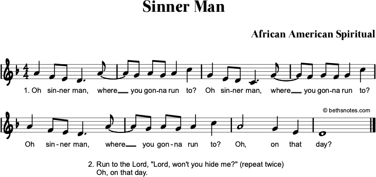 Sinner Man Beth's Notes