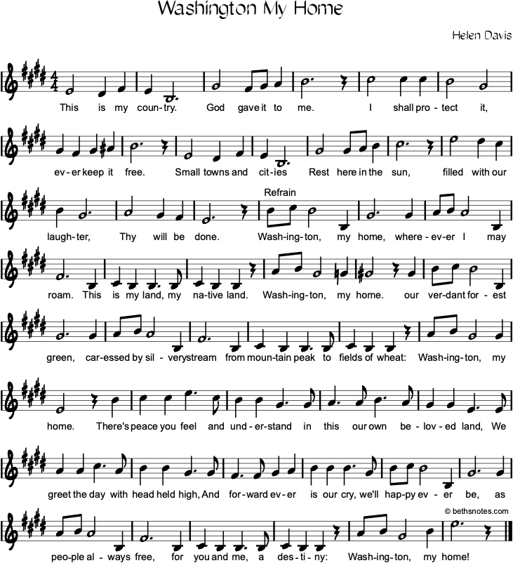 Washington My Home Beth's Notes