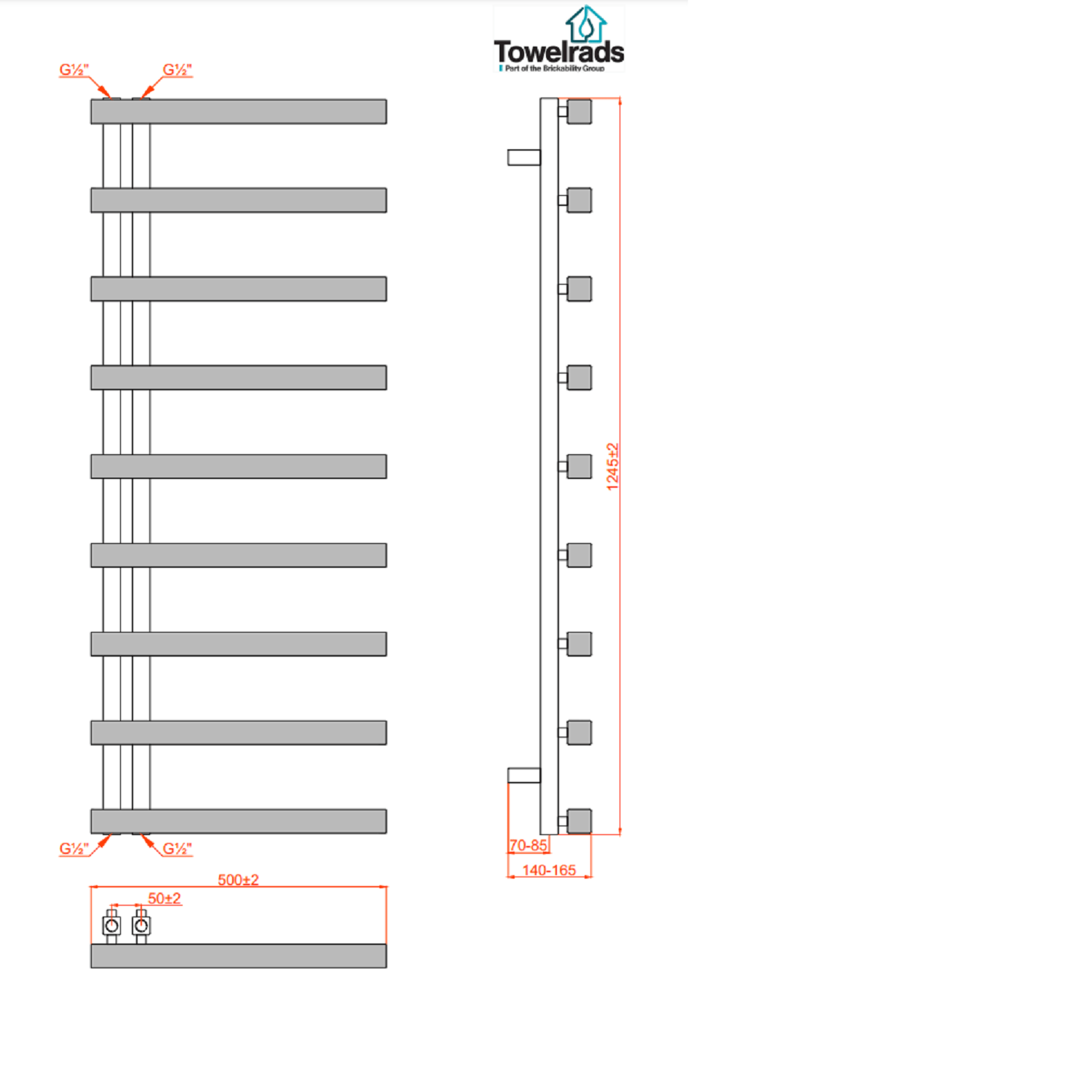 GRADE A2 Chrome Heated Towel Rail Radiator 1245 x 500mm Soho
