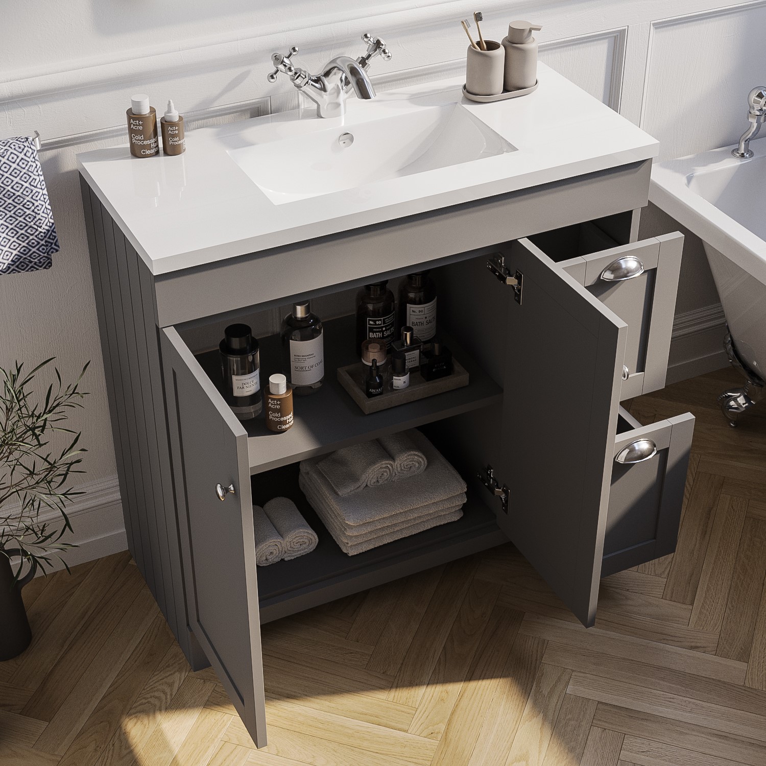 900mm Grey Freestanding Vanity Unit with Basin Baxenden Better