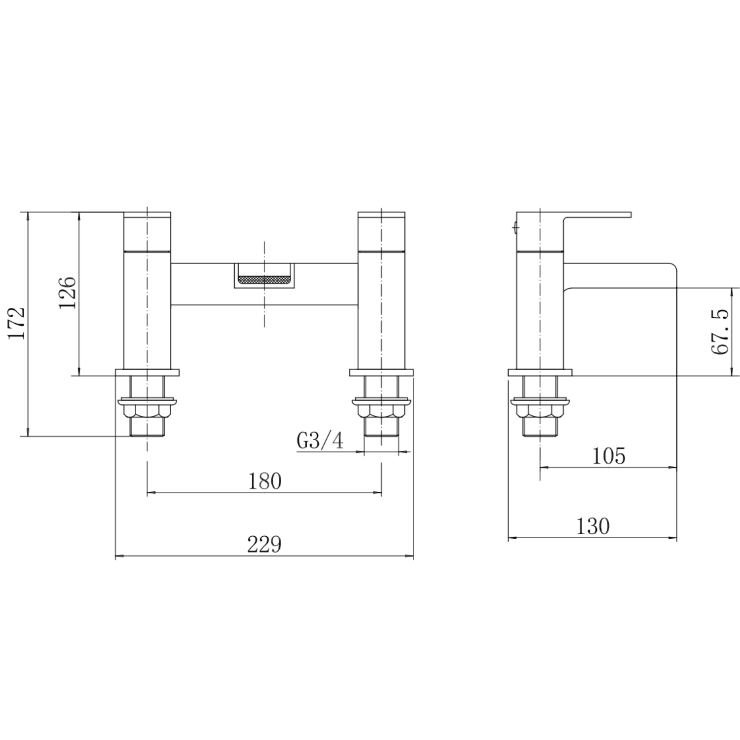 Black Waterfall Bath and Basin Tap Set with Basin Waste Quadra