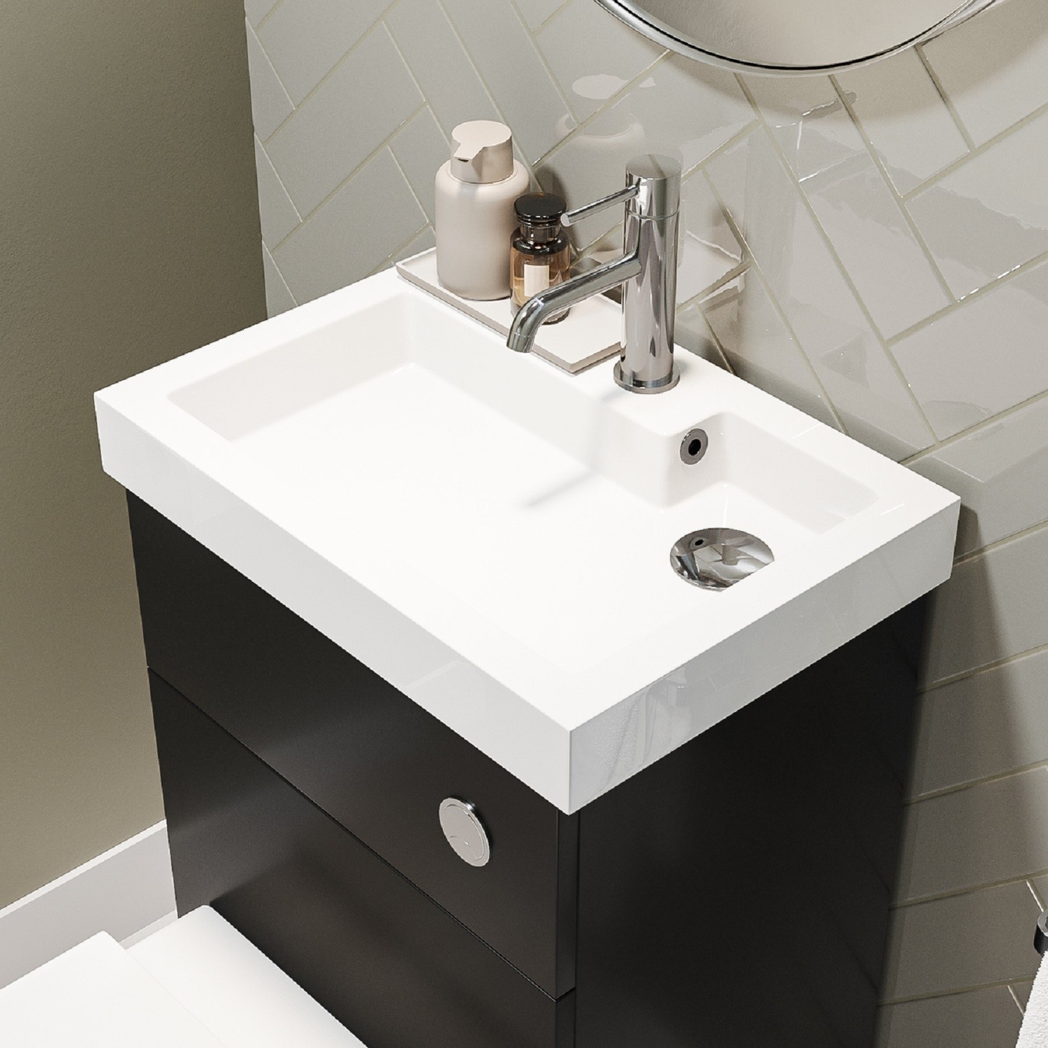 500mm Black Cloakroom Toilet and Sink Unit with Square Toilet and