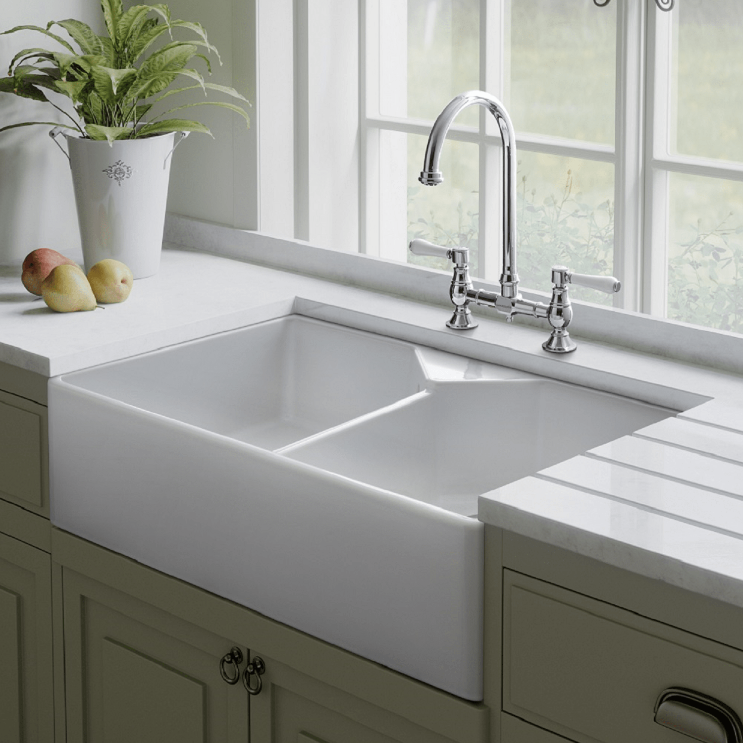 Double Bowl White Ceramic Kitchen Sink Rangemaster Better Bathrooms