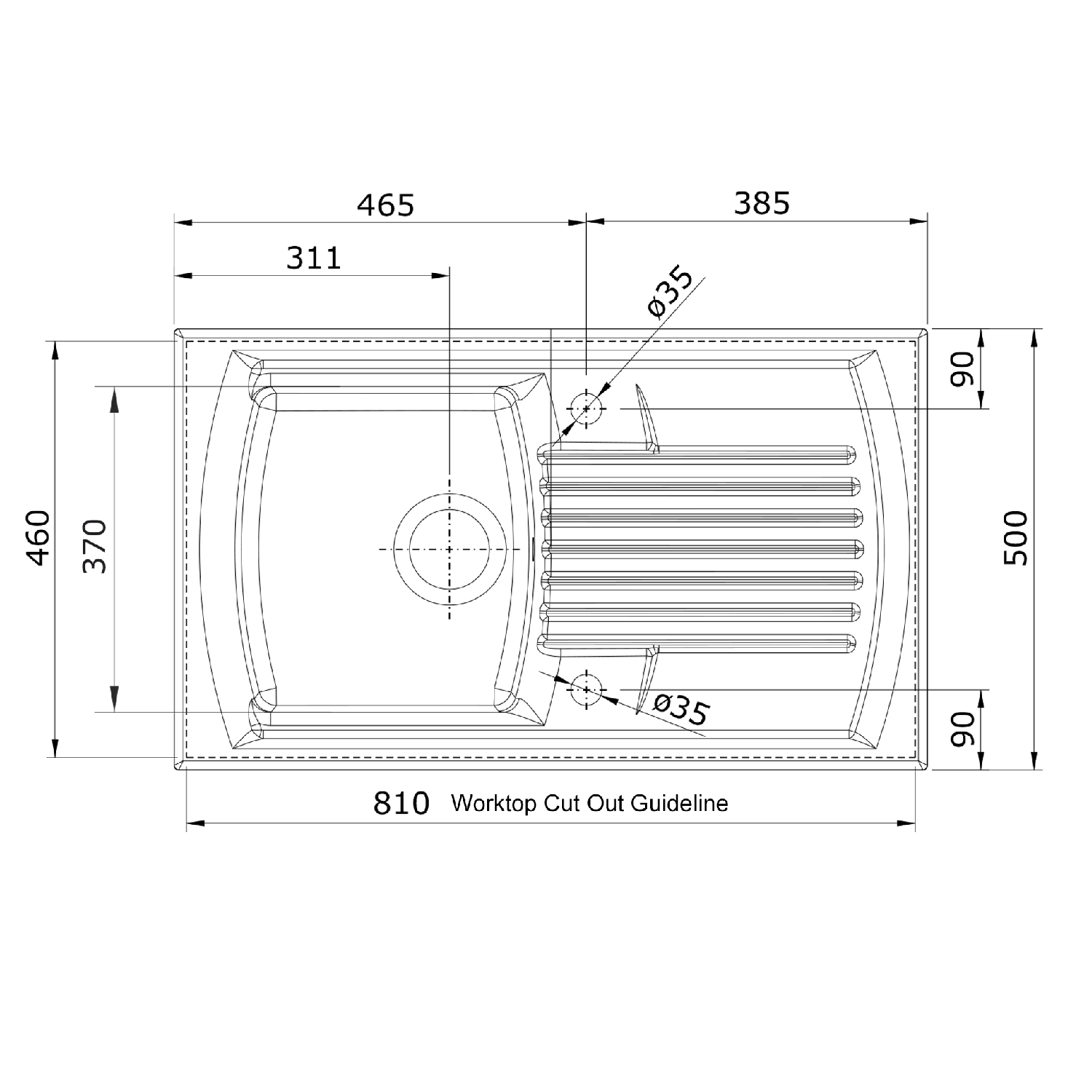 Single Bowl Inset White Ceramic Kitchen Sink with Reversible Drainer Rangemaster Tenby