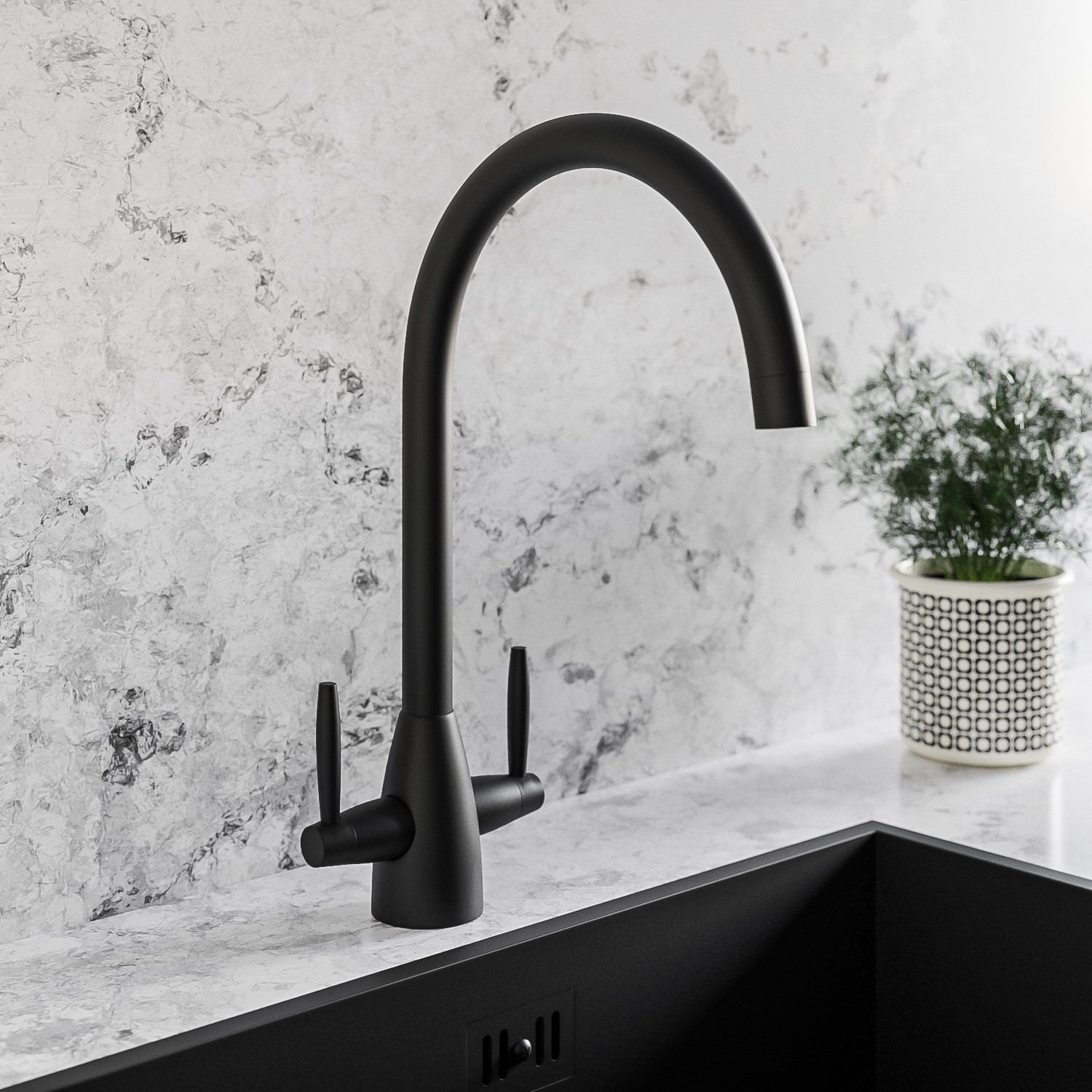 Black Twin Lever Monobloc Kitchen Sink Mixer Tap Enza Tamara Better Bathrooms