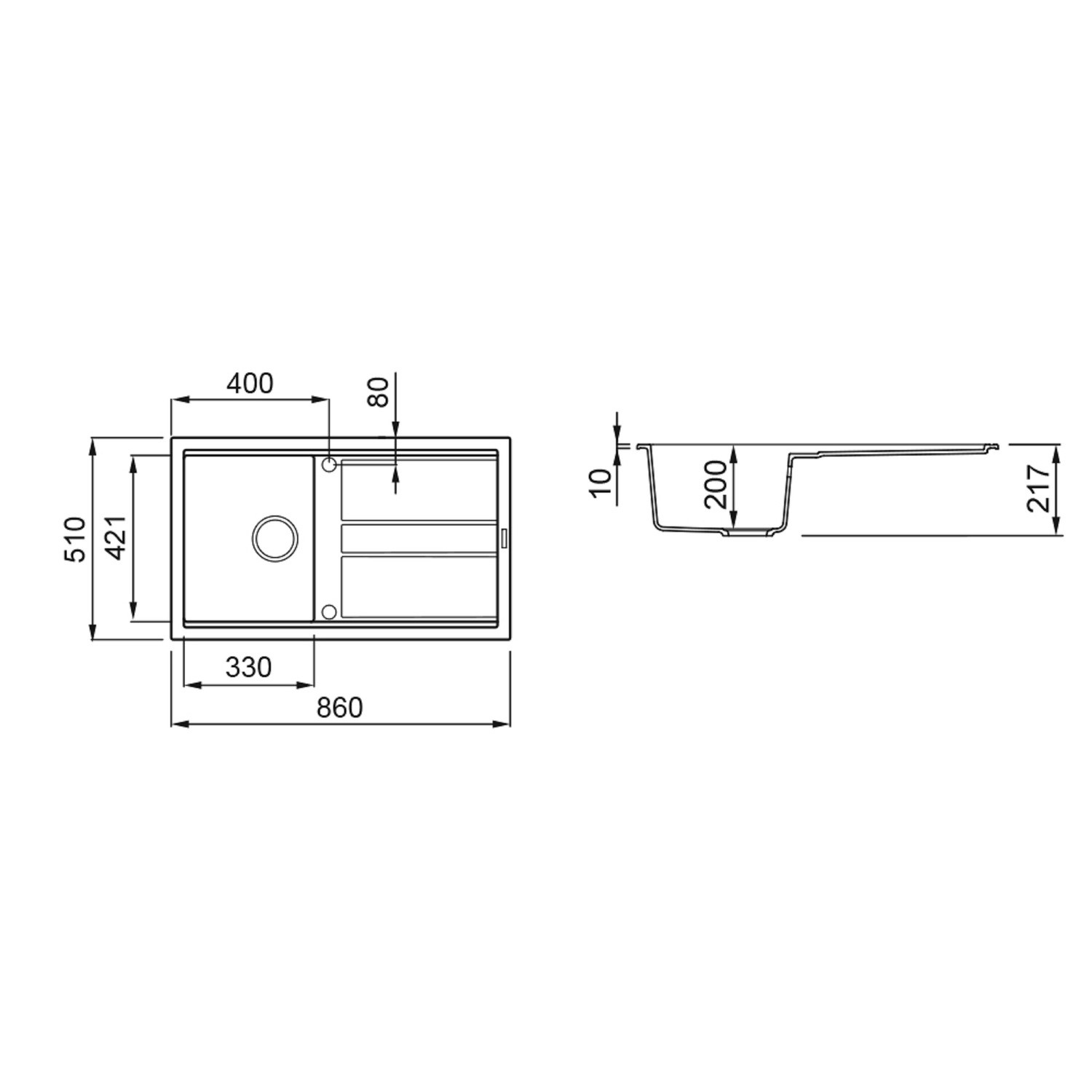 Rangemaster Topaz Single Bowl Inset White Granite Kitchen Sink 860mm x