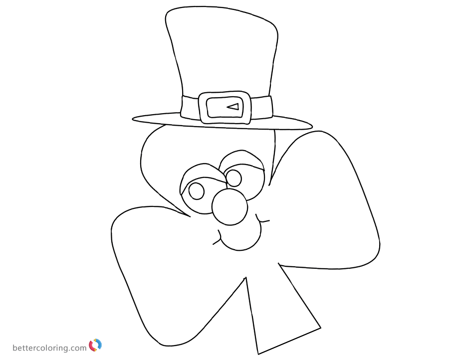 Simple Shamrock coloring pages with hat Free Printable Coloring Pages