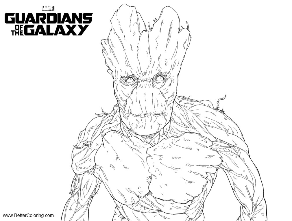Groot from Guardians of the Galaxy Coloring Pages Lineart by b