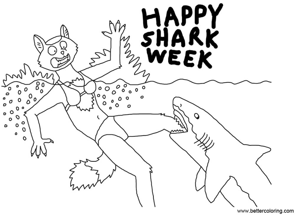 Happy Shark Week Coloring Pages by by Rennon the Shaved