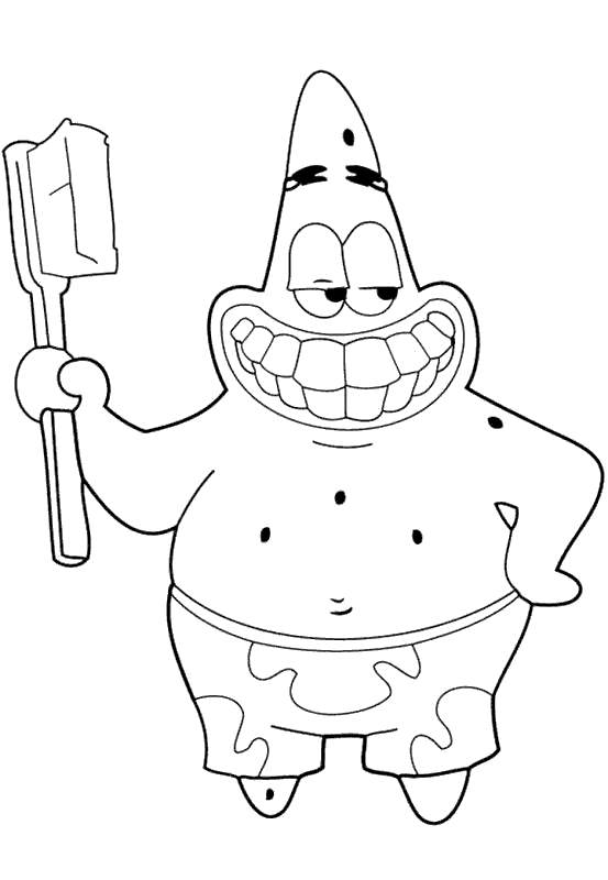 Squidward Coloring Pages Patrick Star Clean His Teeth Free Printable