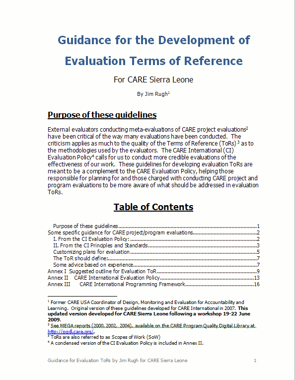 Terms of Reference Better Evaluation