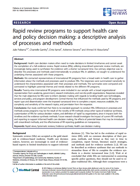 Rapid Evidence Assessment Better Evaluation