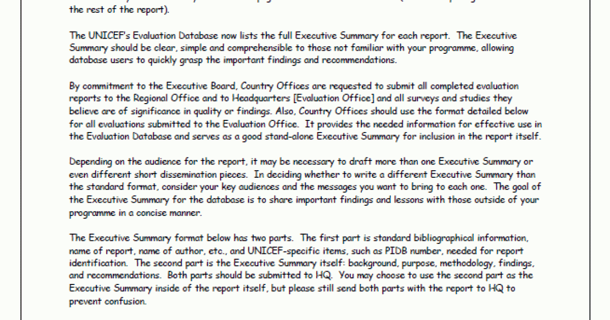 Writing a good executive summary UNICEF guide Better Evaluation