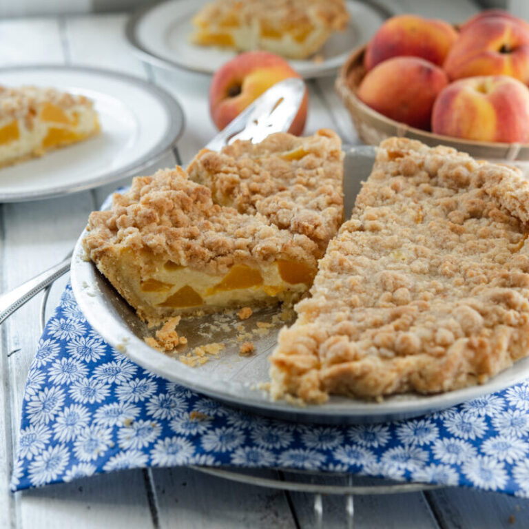Peach Custard Pie with Streusel Topping Beyond Kimchee