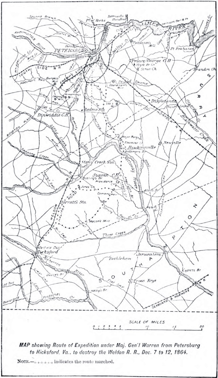 Map Showing Route of Expedition under Maj. Gen’l Warren from Petersburg