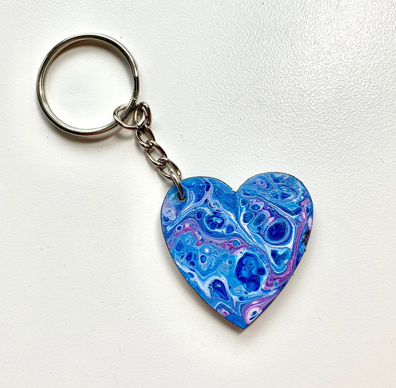 Hand painted heart shaped wooden keychain