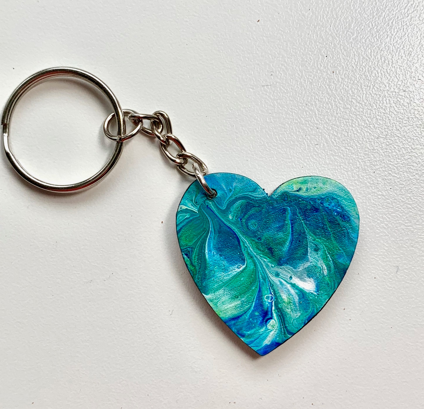 Hand painted heart shaped wooden keychain