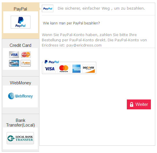 Ericdress Erfahrungen, Zahlungsmethoden & Zoll + Versand