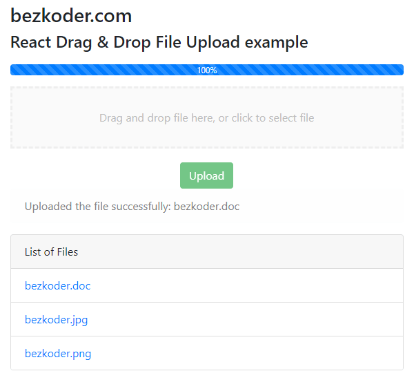 React Drag and Drop File Upload example with reactdropzone, Axios