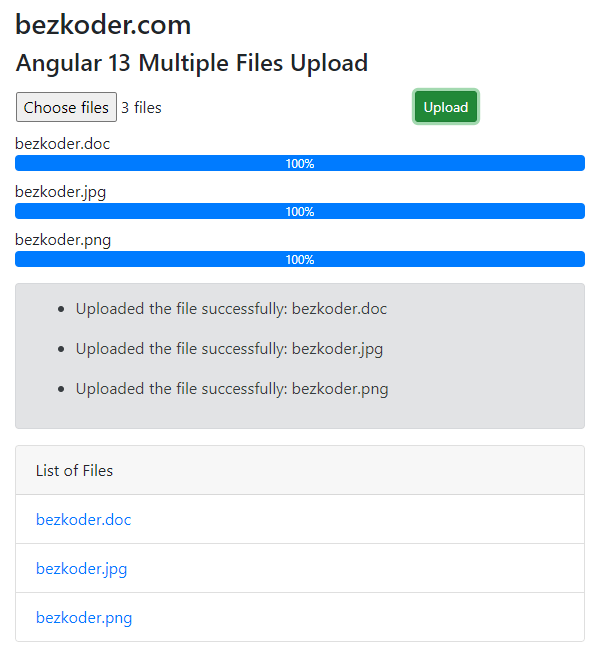 Angular 13 Multiple Files upload example with Progress Bar BezKoder