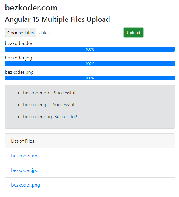 Angular 15 File upload example with progress bar & Bootstrap BezKoder